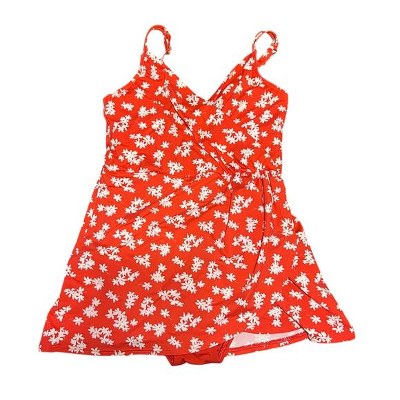 Lands’ End Women’s Size M 10-12 Red White Floral Swim Dress One Piece Swimsuit - Picture 1 of 6
